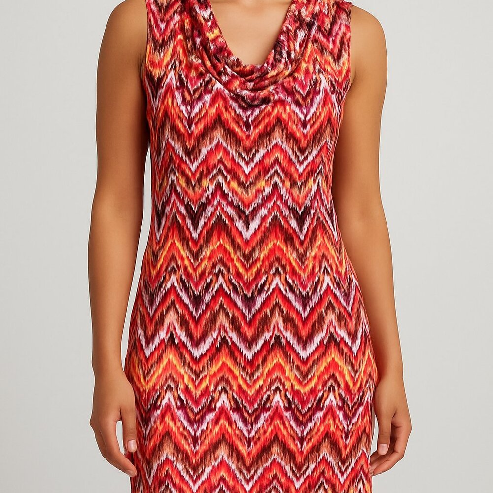 Prelude Multicolor Chevron‎ Print Cowl Neck Dress